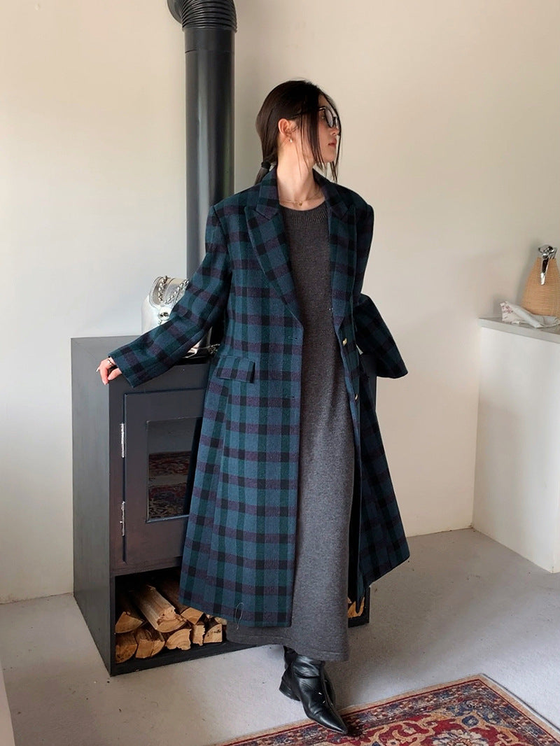 Cotton Thickened Plaid Woolen Coat Women's Plaid Coat