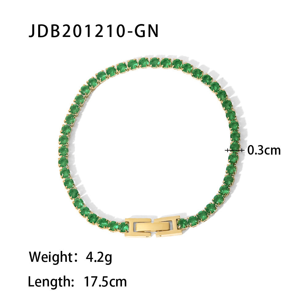 5pcs Jewelry 18K Gold Stainless Steel Inlaid Green Zircon Ring Ladies Fashion All-Match Ring