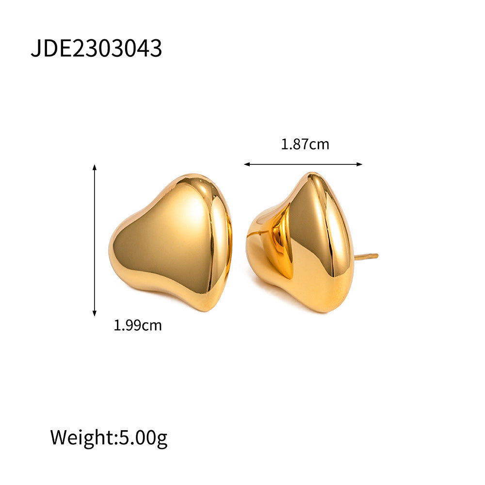 5pcs Pop Earrings 18K Gold Stainless Steel Personality Liquid Love Shaped Stud Earrings Design Sense Earrings