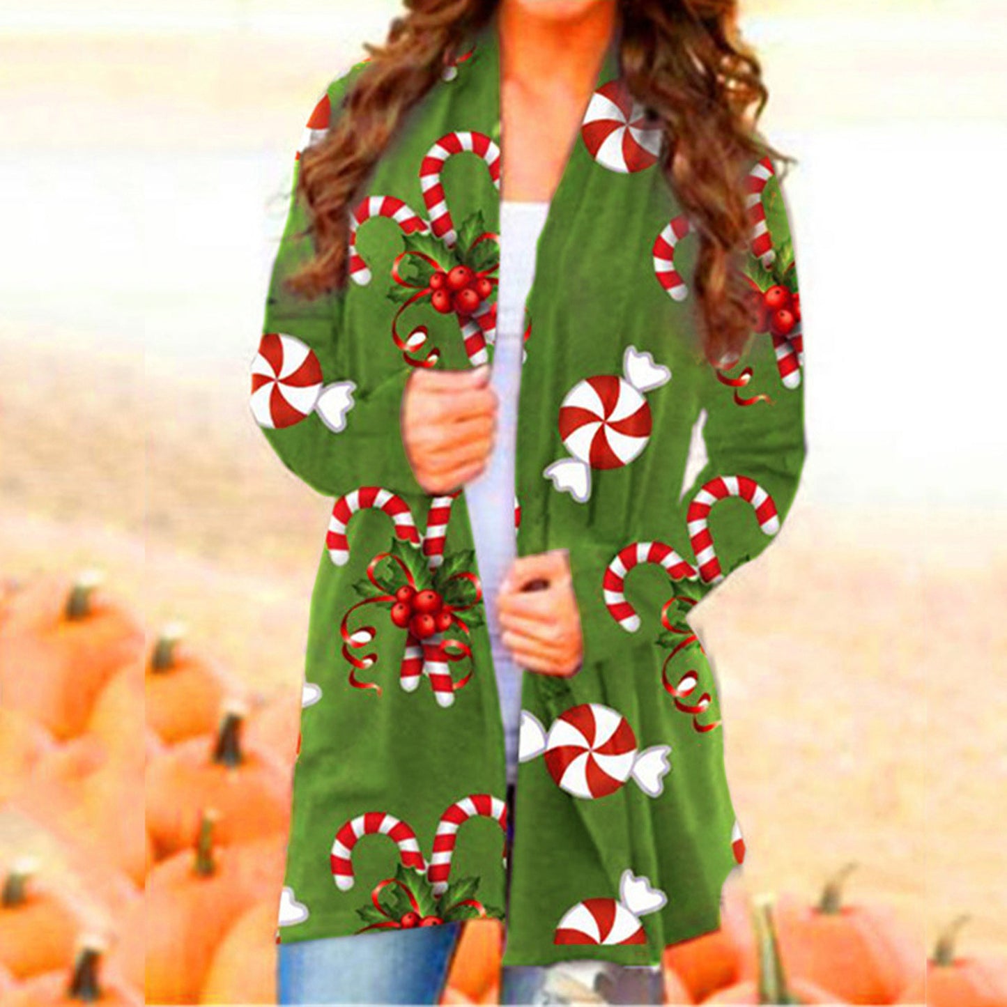 Autumn Women's Wear Christmas Print Fashion Long-Sleeved Cardigan Women's Wear