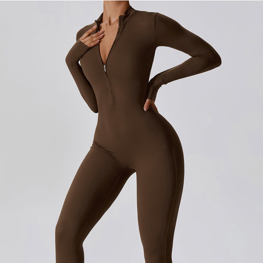 Zipper Naked Long Sleeve Yoga Jumpsuit High Intensity Fitness Sports Bodysuit