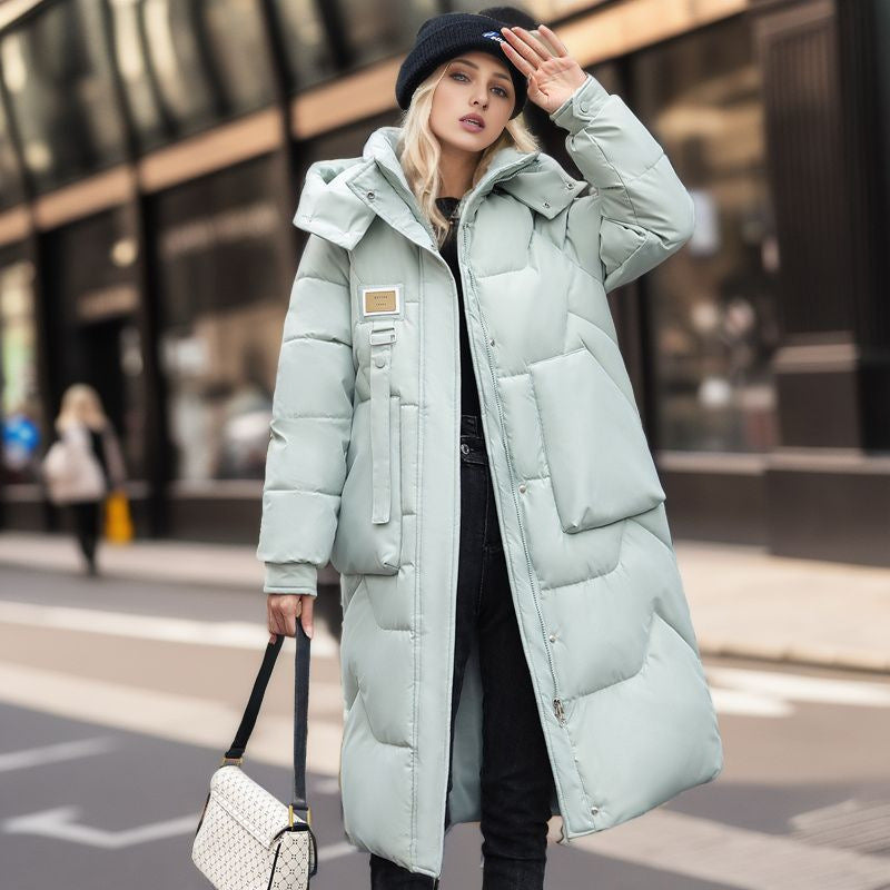 Winter New Detachable Cap Cotton-Padded Women's Mid-Length Over The Knee Thickened Down Padded Women's Coat