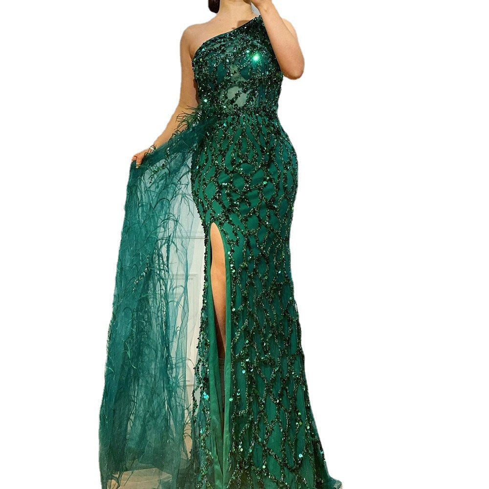 New Solid Color Sequin Fairy Long Sleeveless Fashion Slim Temperament Long Evening Dress