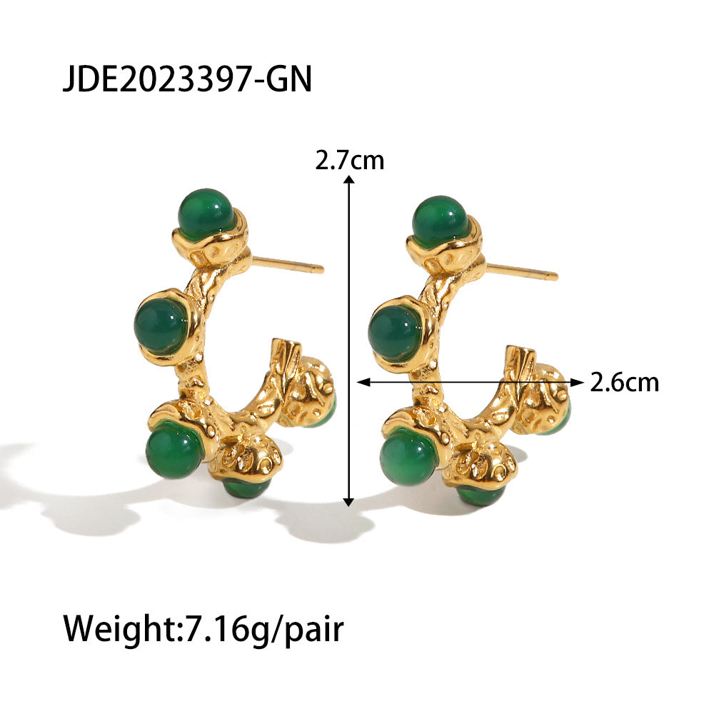 5pcs Retro Texture Jade Series Red/Green/Black Natural Stone Embellished Earrings Women's Of All Matching Earrings