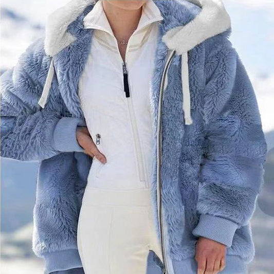 Hot New Fall/Winter Plush Zipper Hooded Coat Lady