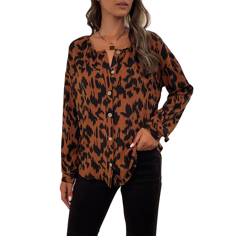 New Autumn New Fashion Women Long-Sleeved Leopard Print Women's Shirt