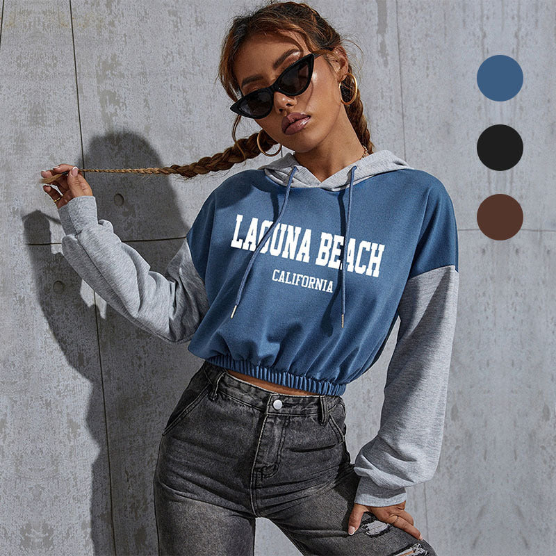 Autumn Casual Letter Hoodie Top Women's Short Hoodie