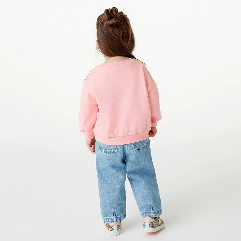 Long-Sleeved Girls' Hoodie Cute Pink Children's Hoodie Autumn Cotton Long-Sleeved Top