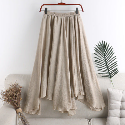 Women Spring And Summer New Medium Long Solid Color Everything Elastic Waist Irregular Pleated Large Swing Fishtail Skirt