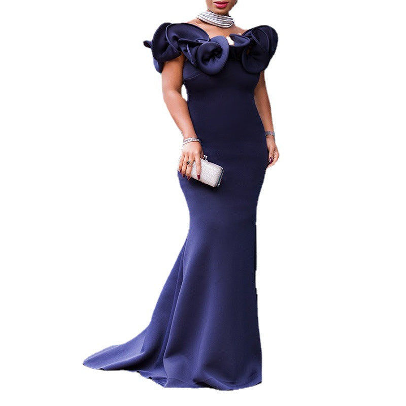 Plus-Size Women's Slim-Fit One-Shoulder Long Dress Bridesmaids Light Dress Banquet Little Dress Woman