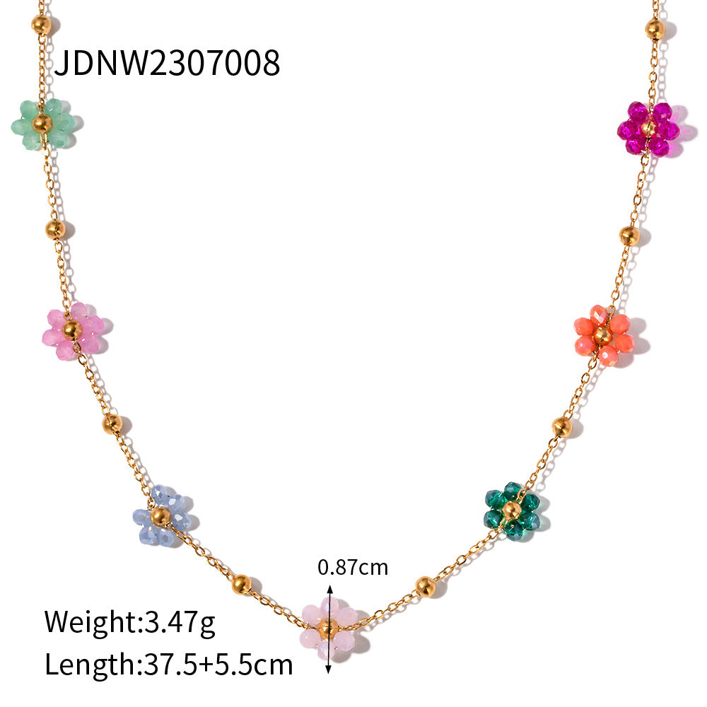 5pcs Bracelet Niche Design Women's 18K Stainless Steel Bracelet Handmade Colorful Small Flower Chain Bracelet