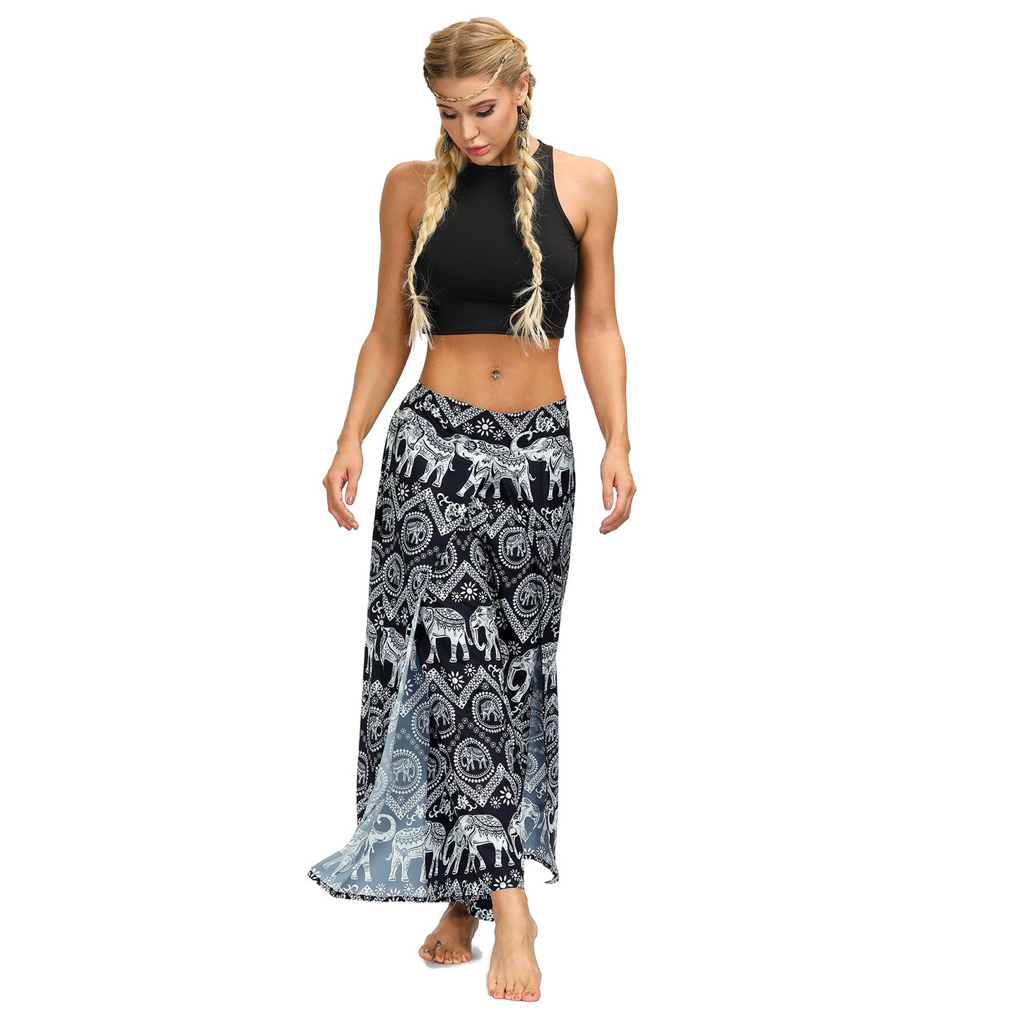 Digital Print Split Slacks Slacks Slacks Sports Yoga Pants Women's High-Waisted Wide-Leg Pants