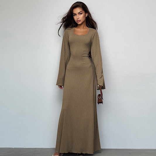 Female Skirt Autumn And Winter New Loose Plus Size Dress Back Strap Horn Long Sleeve High Waist Thread Skirt