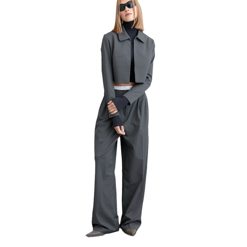 Spring Fashion Advanced Gray Minimalist Short Crop Top Low Waist Patchwork Pants Two-Piece Set For Women