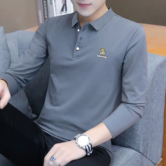 Autumn Cotton Men's Long Sleeve T-Shirt Men's Polo Shirt Casual Lapel Business Men's Clothing Base Shirt