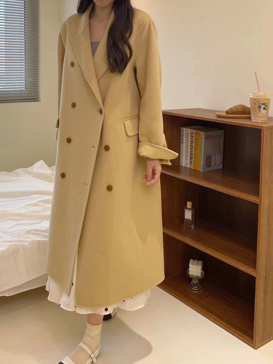 Autumn And Winter New Avocado Retro Straight Tube Lazy Style Niche Double-Sided Wool Coat Women's Woolen Coat