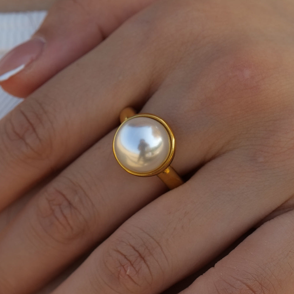 5pcs 18K Gold Stainless Steel Pearl Closed Ring Fashion Ring Individually Packaged Geometric Non-Fading Accessories