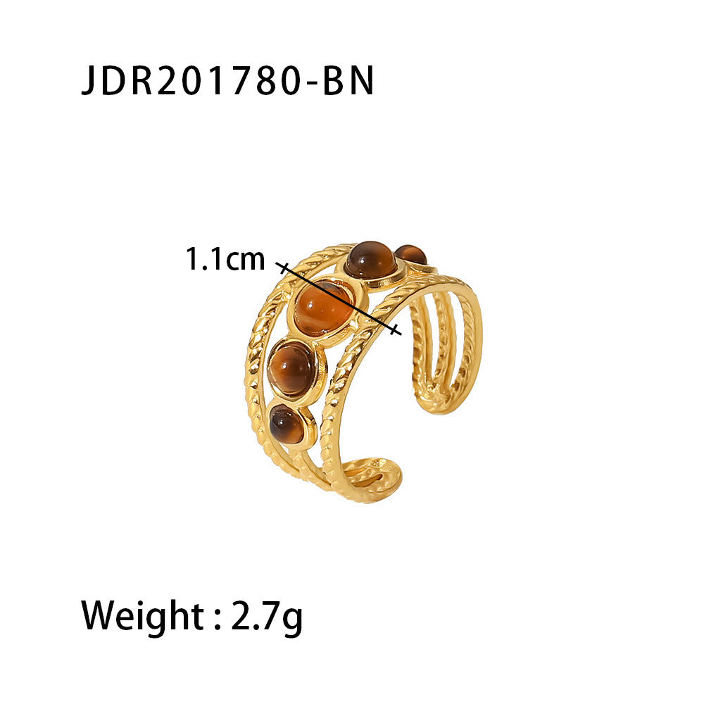 5pcs Vintage Stainless Steel Ring 18K Gold Plated Ring Set With Malachite Jewelry Accessories