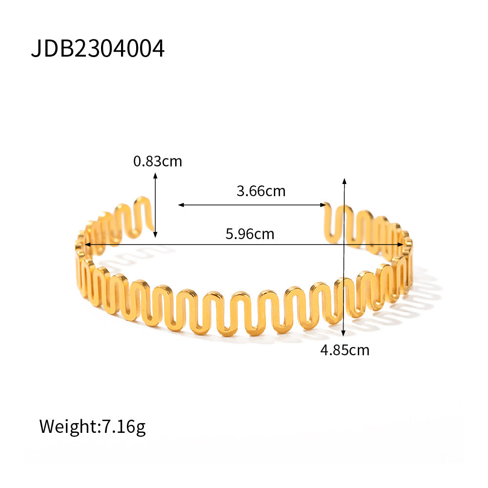 5pcs Titanium Steel Bracelet 18K Gold Stainless Steel Wavy Open Bracelet Advanced Design Jewelry