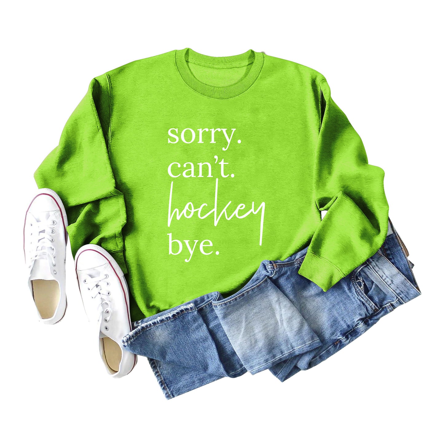 Casual Long Sleeve Sorry Can't Hockey Bye Women's Round Neck Loose Sweater