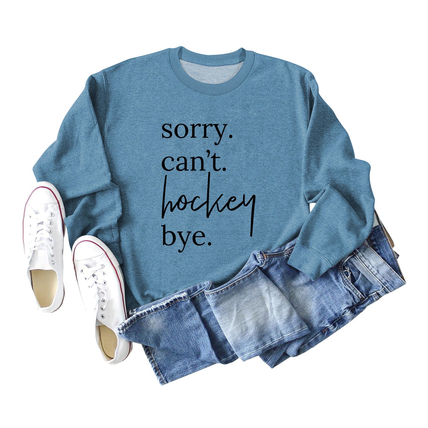 Casual Long Sleeve Sorry Can't Hockey Bye Women's Round Neck Loose Sweater