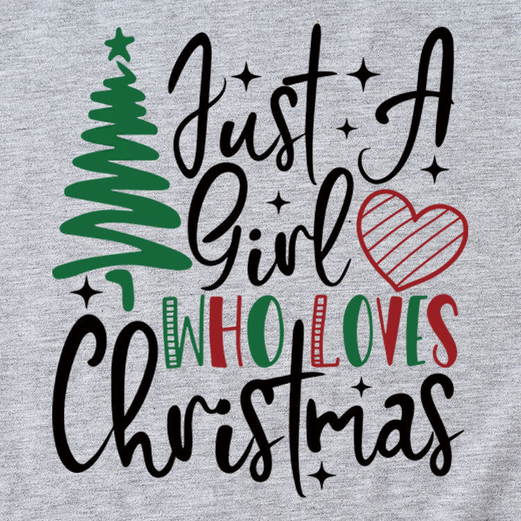 New Just A Girl Fun Christmas Tree Print Round Neck Short Sleeve Female Spot