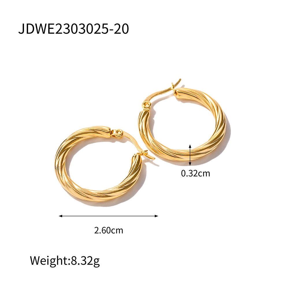 5pcs Stylish 18K Gold Stainless Steel Cable Line Earrings Timeless Titanium Steel Earrings For Women