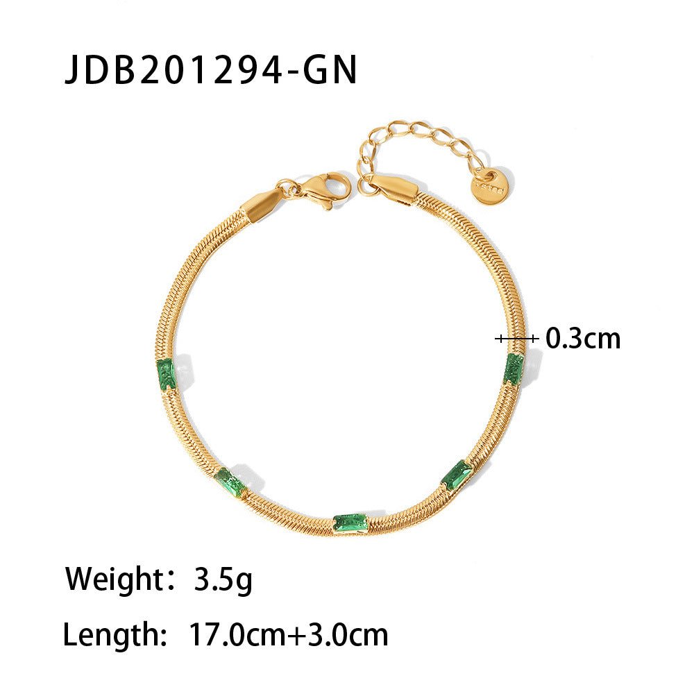 5pcs Niche Gold-Plated Zircon Bracelet With Flash Green Design Advanced Sense Light Luxury Bracelet Does Not Fade Titanium Steel Jewelry