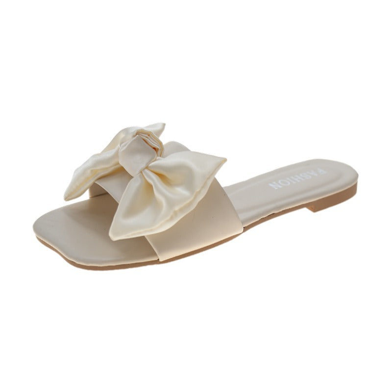 Seaside Holiday Slippers Female Summer Wear Small Fresh Big Bow Flat Soft Sister Flip-Flops