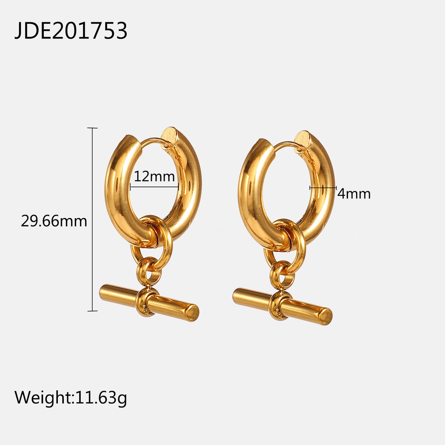 5pcs Niche Fashion Style Stylish Geometric T-Stick Pendant Ring Circle Removable Titanium Steel Gold Earrings For Women