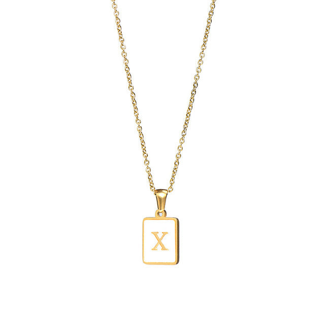 5pcs 18K Gold Stainless Steel Letter A-Z Necklace Ornament White Shell Letter Pendant Necklace For Women