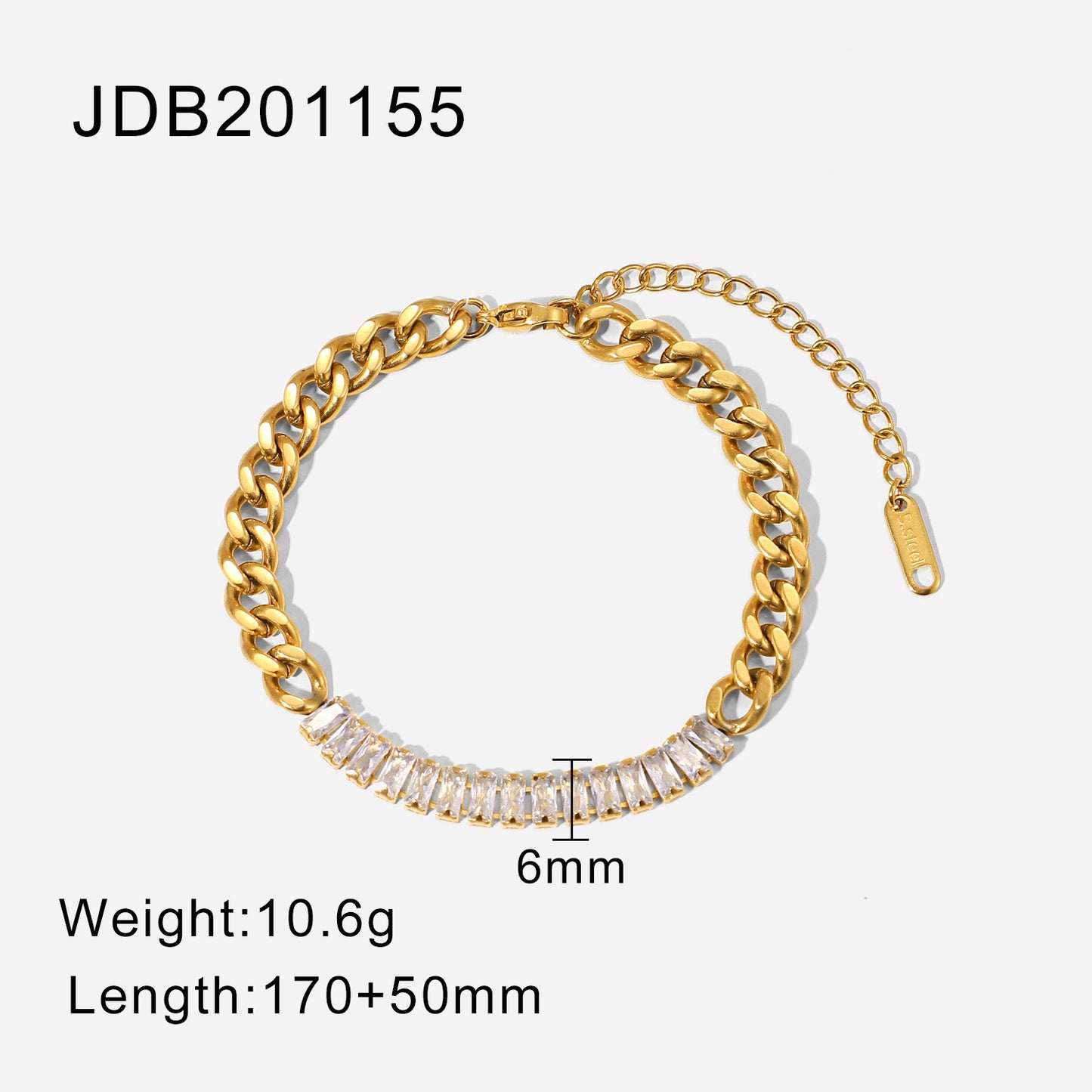 5pcs 18K Gold-Plated Stainless Steel Jewelry Party Fashion Full Zircon Splicing Chain Bracelet Women