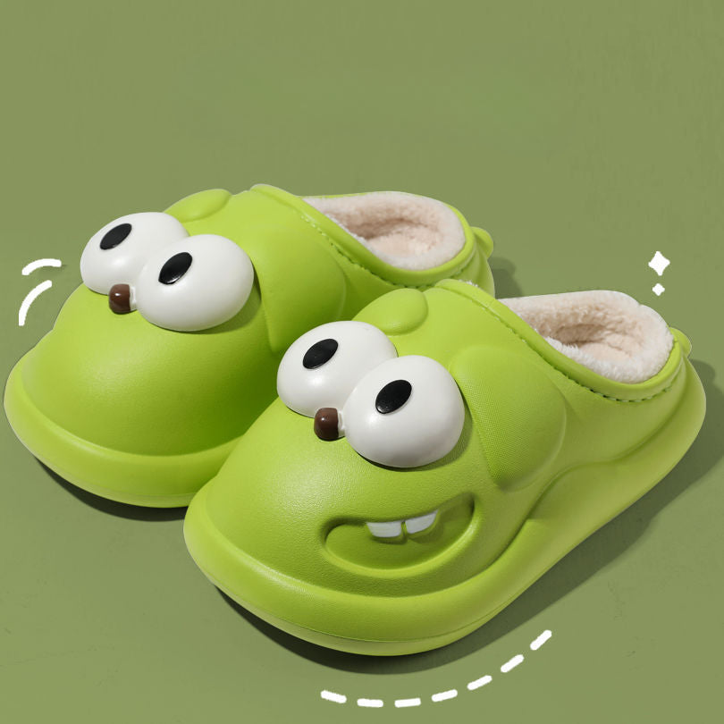 Waterproof Cotton Slippers Female Winter Cute Cartoon Big Eye Dog Stepping On Shit Sense Family Winter Slippers Female Winter Outside To Wear