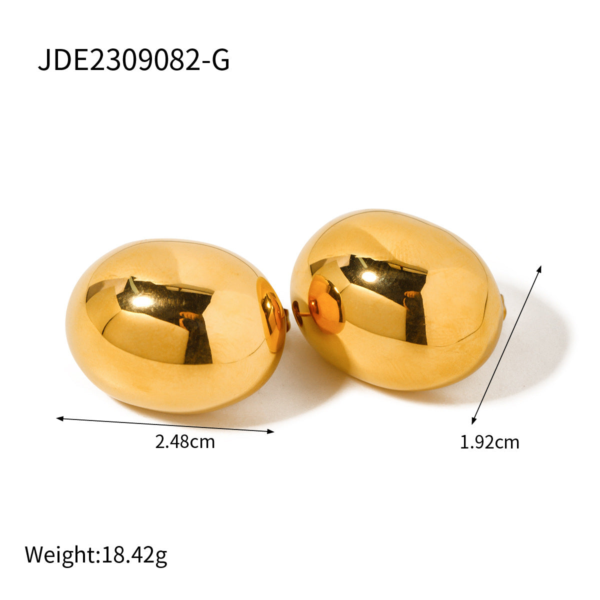 5pcs Gold Stud Earrings Fashion Personality 18K Gold Stainless Steel Chubby Oval Earrings