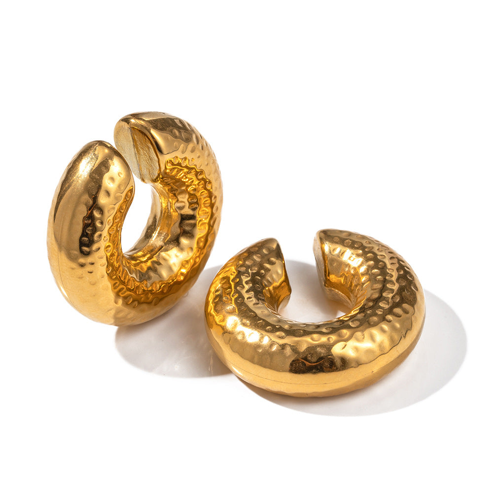 5pcs 18K Pure Gold Stainless Steel Coarse Grain Cylindrical Hollow Ear Clip Does Not Fade Jewelry