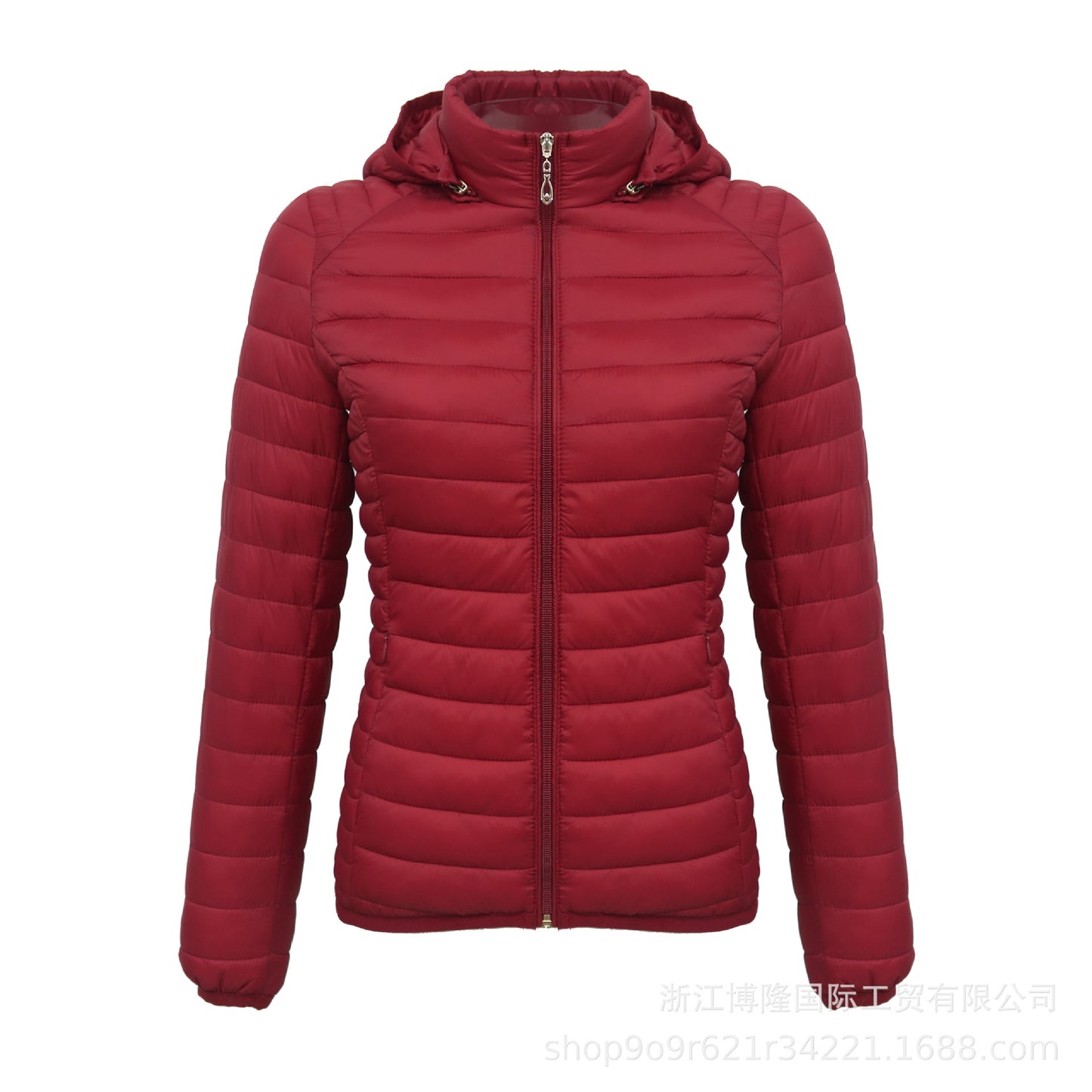 Women's Autumn And Winter Zipper Temperament Commuter Boutique Short With Hat Can Be Detachable Solid Color Stand Collar Light Cotton Jacket