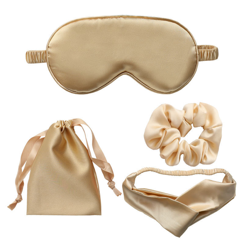 Silk Eye Mask 4-Piece Set With Large Bowel Scrunchie Headband Storage Bag Silk Eye Mask Sleeping Set