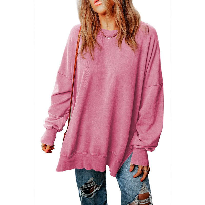 Autumn New Solid Color Pullover Round Neck Hoodie Women Casual Style With Long Meat Long Sleeve Blouse Women