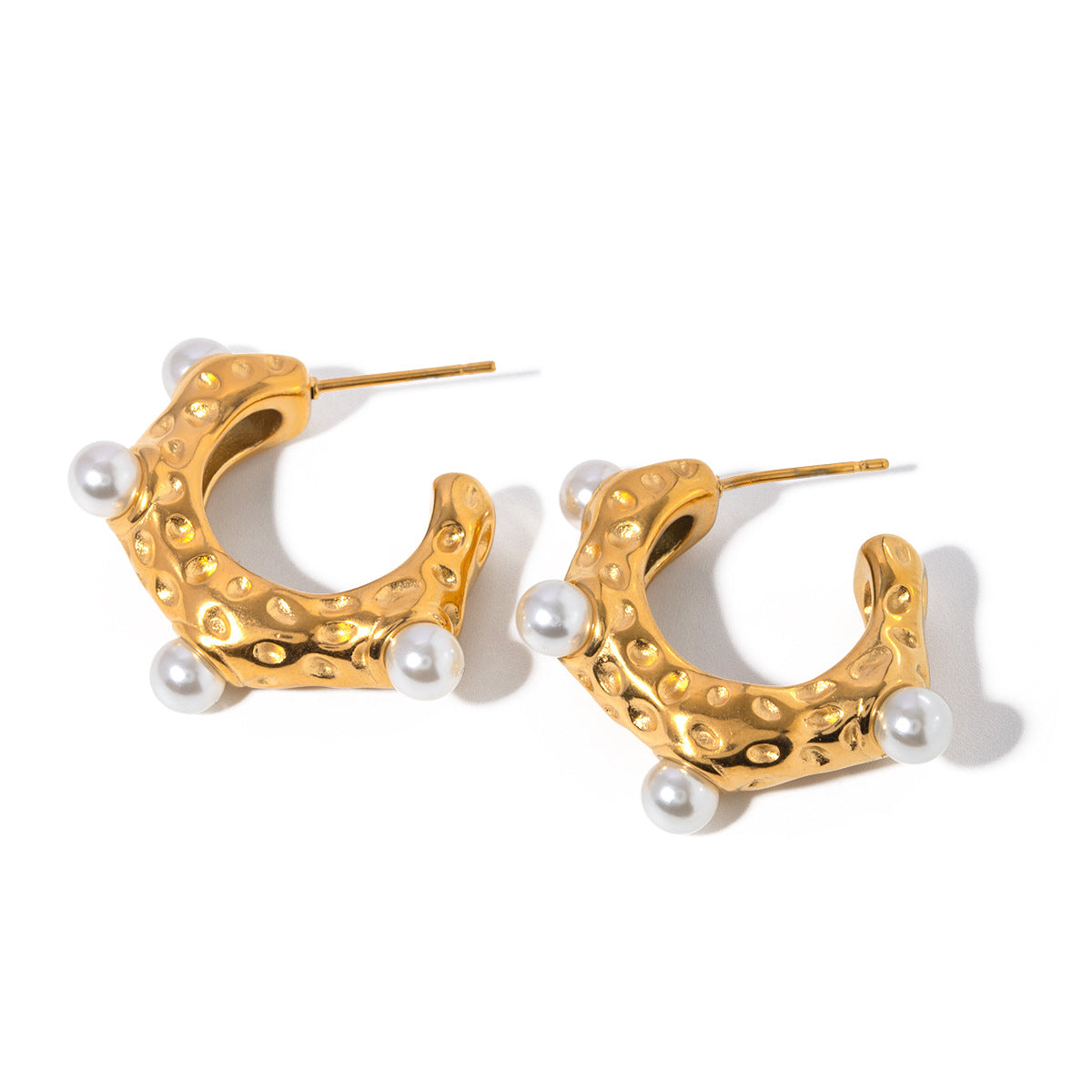 5pcs New Fashion All-In-One Earrings I18K Gold Stainless Steel Shell Bead Hammer C Earrings