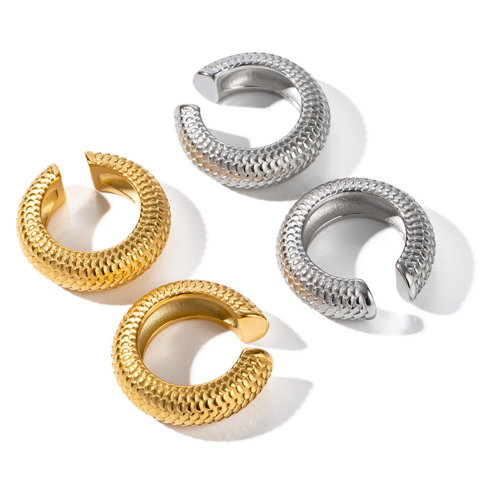 5pcs 18K Real Gold Stainless Steel Thick Cylindrical Fish Scale Shaped C-Shaped Ear Clip Does Not Fade Jewelry