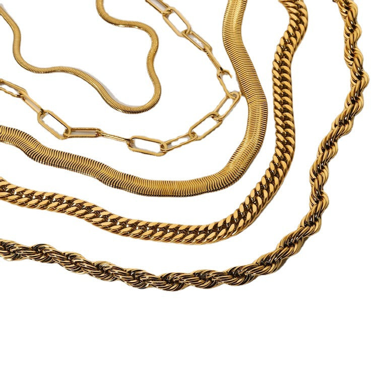 5pcs Thick Twist Miami Cuban Chain Necklace 18K Gold-Plated Pvd Stainless Steel Necklace Snake Rope Chain For Men Women Hip Hop Chain