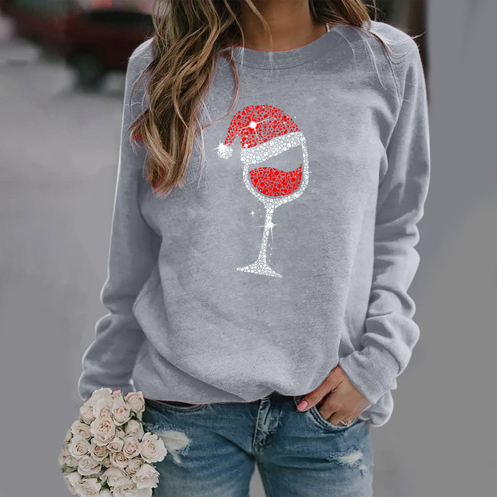 Christmas Pattern Printed Long Sleeve Round Neck Hoodie Woman