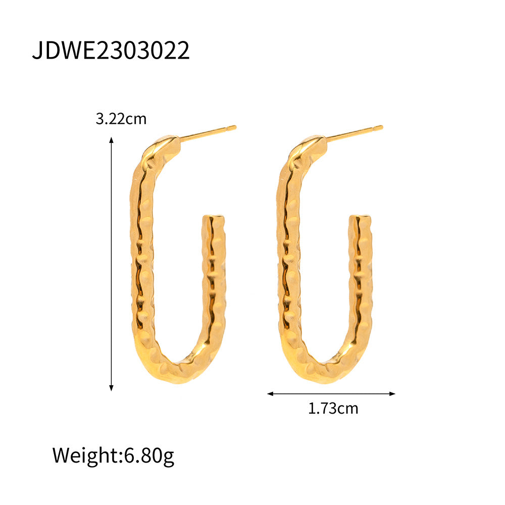 5pcs Fashion Pop Earrings 18K Gold Stainless Steel C-Shaped Lava Titanium Steel Earrings For Women