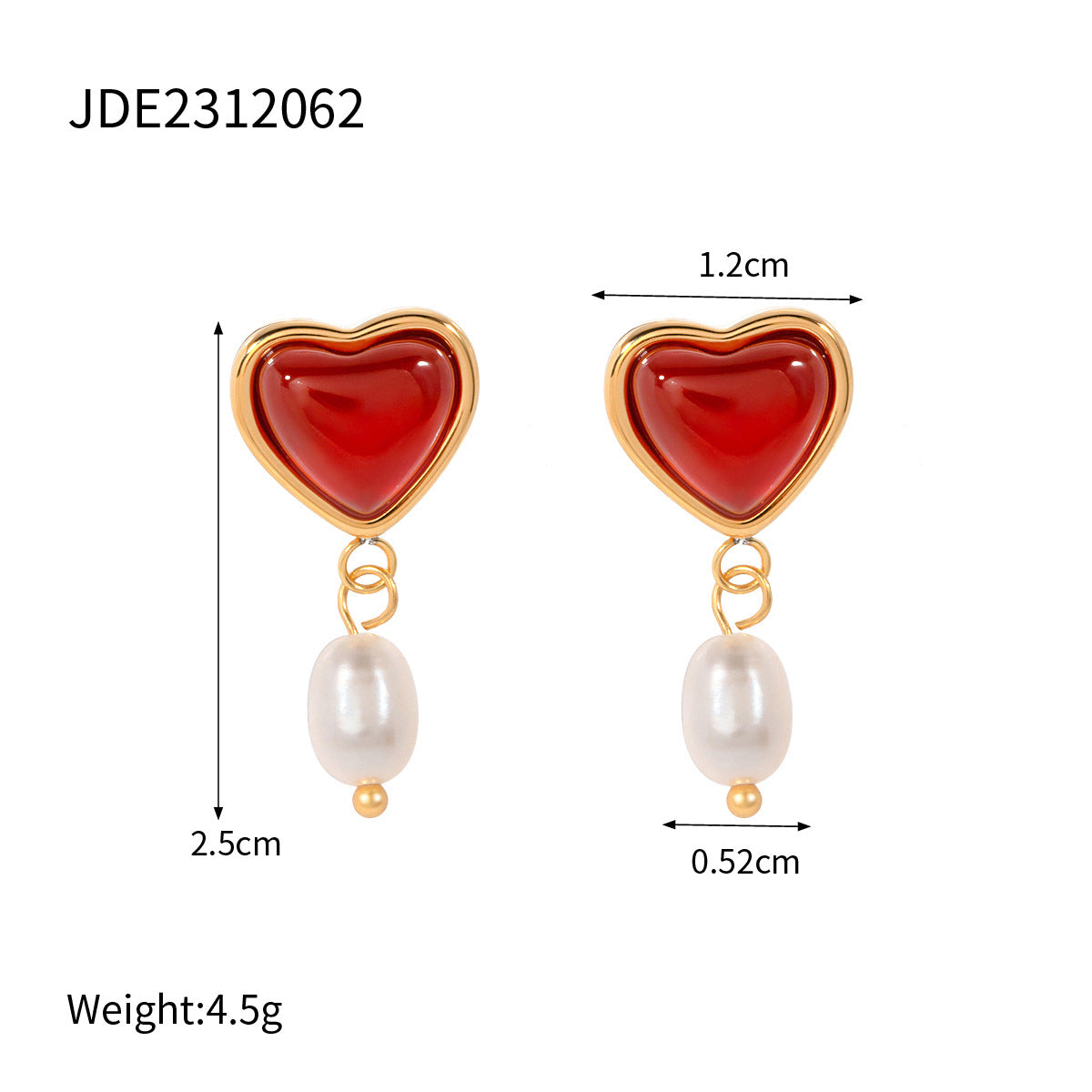 5pcs New 18K Gold Stainless Steel Inlaid With Love Red Horse Nao Earrings Personality Accessories For Women