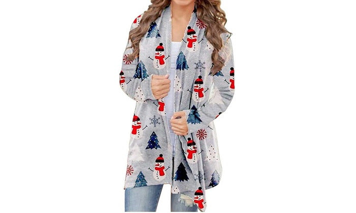 Autumn Women's Wear Christmas Print Fashion Long-Sleeved Cardigan Women's Wear