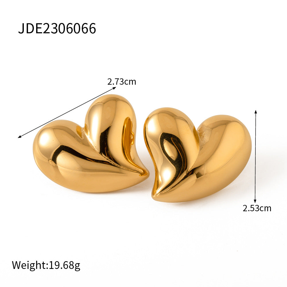 5pcs Pop Earrings 18K Gold Stainless Steel Personality Liquid Love Shaped Stud Earrings Design Sense Earrings