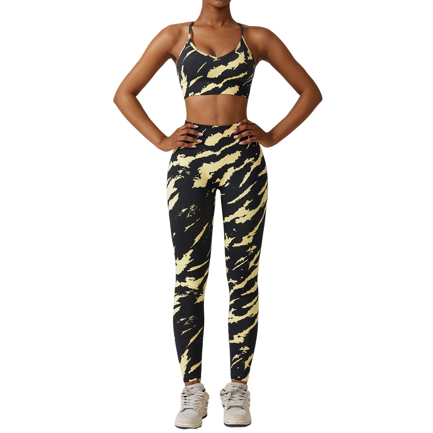 Camouflage Print Seamless Yoga Suit Quick Dry High Waist Running Fitness Tight Sports Suit