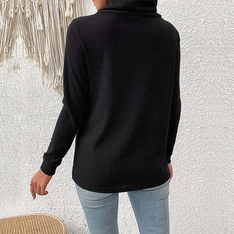 New Casual Fashion Shirt Long Sleeve Irregular Black Sweater