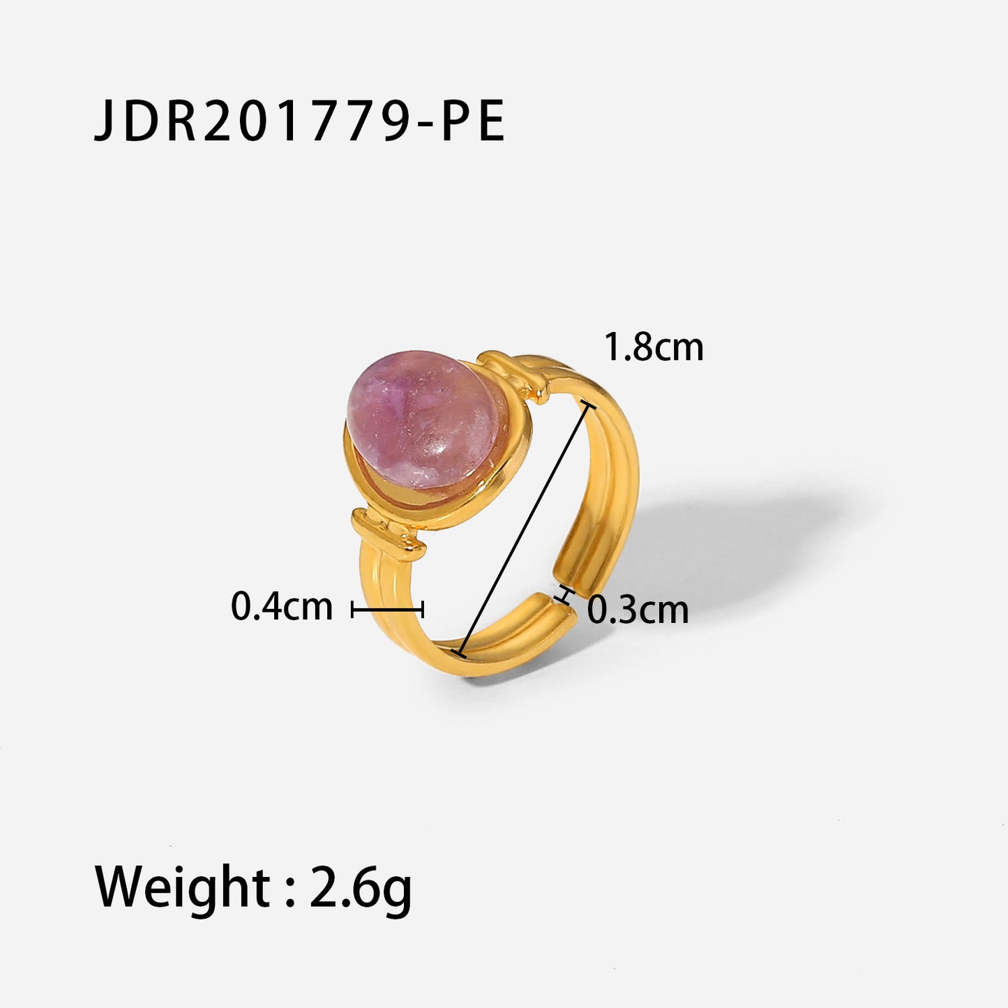 5pcs Stainless Steel 18K Gold Oval Green/Purple Semi-Precious Stone Open Ring Fashion Jewelry Ring Jewelry Women