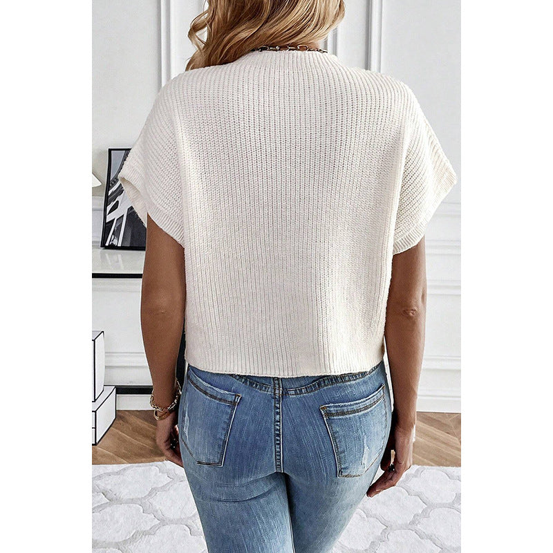 Spring New Pullover Round Neck Loose Short Sleeve Blouse Woman Sweet Wind Flower Embroidery Sweater Woman